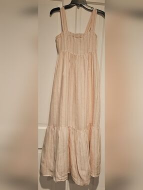 Striped Cream Maxi Sundress with Tiered Hem